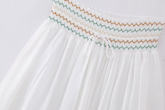 V-neck Embroidery Breasted Shirt High Waist Embroidery Skirt Suit BAZONA