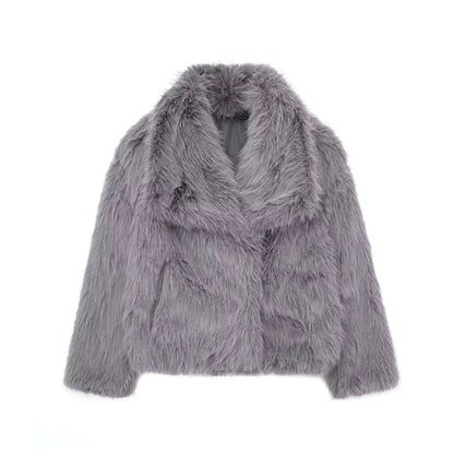 Winter Plush Coat Fashion Thicken Lapel Outwear Casual Long Sleeve Tops Womens Clothing - bazona.com