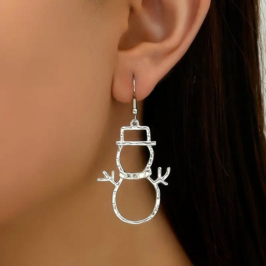 Personalized Snowman Earrings And Pendant Fashion Simple Christmas Hollow Necklace For Women Jewelry BAZONA
