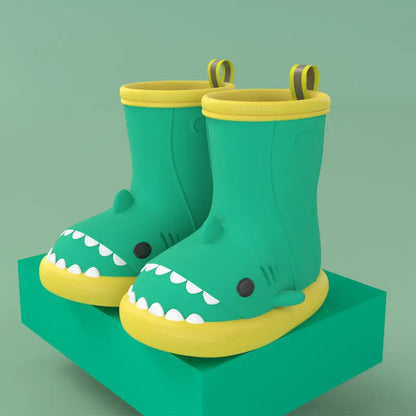 Children Boys Girls Cute Cartoon Waterproof Shoes Safety Rubber Shark Slippers Kids Rain Boots - bazona.com