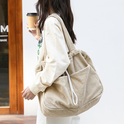 Ins Corduroy Shoulder Bags Drawstring Multi-pocket Handbag Women Underarm Bags BAZONA