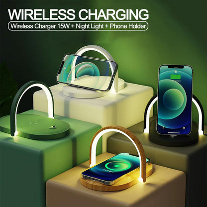 3 In 1 Foldable Wireless Charger Night Light Wireless Charging Station Stonego LED Reading Table Lamp 15W Fast Charging Light BAZONA