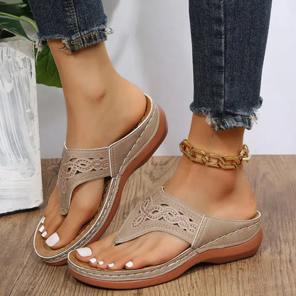 Clip Toe Wedge Sandals Women Summer Flip Flops Slippers Beach Shoes - bazona.com