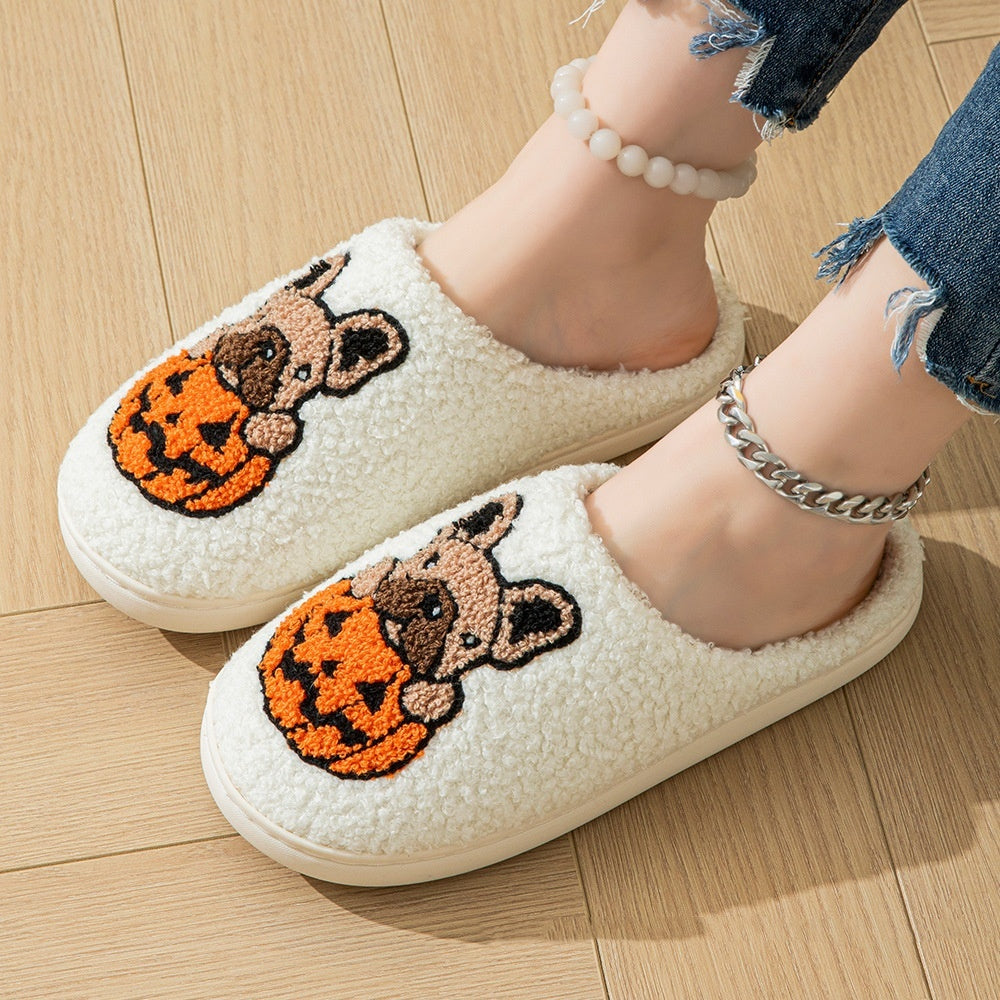 2024 New Halloween Cute Comfy Pumpkin House Slippers Outdoor Indoor For Spooky Season Non-slip Velvet Cotton Slippers BAZONA
