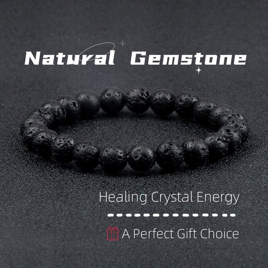 Natural Volcanic Stone Beads Bracelets Black Lava Men Women Bracelet Aromatherapy Essential Oil Diffuser Bangle BAZONA