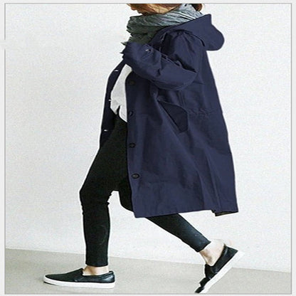 Women Windbreaker Jacket Casual Loose Button Pockets Hooded Quick Dry Windproof Waterproof Clothes For Outdoor Hiking Camping BAZONA