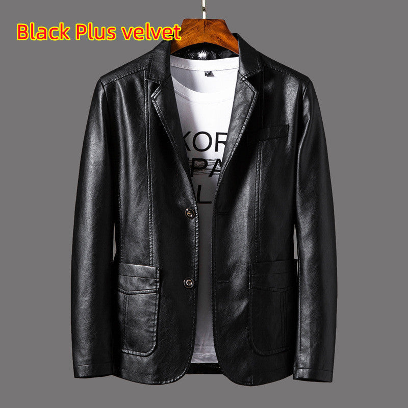 Leather Men's Autumn And Winter Jacket Thin Lapel BAZONA