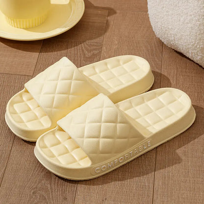 Men's Home Slippers With Plaid Design Soft-soled Silent Indoor Floor Bathing Slippers Women House Shoes Summer - bazona.com