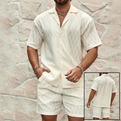 Men Tracksuits Summer Fashion Solid Loose Casual Two Pieces Lapel Button Shirt Shorts Beach Holiday All-match Outfits Male BAZONA