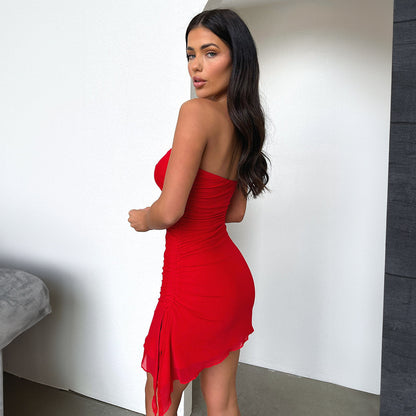Y2K Tube-top Split Dress Summer Ins Fashion Backless Short Dresses For Women - bazona.com