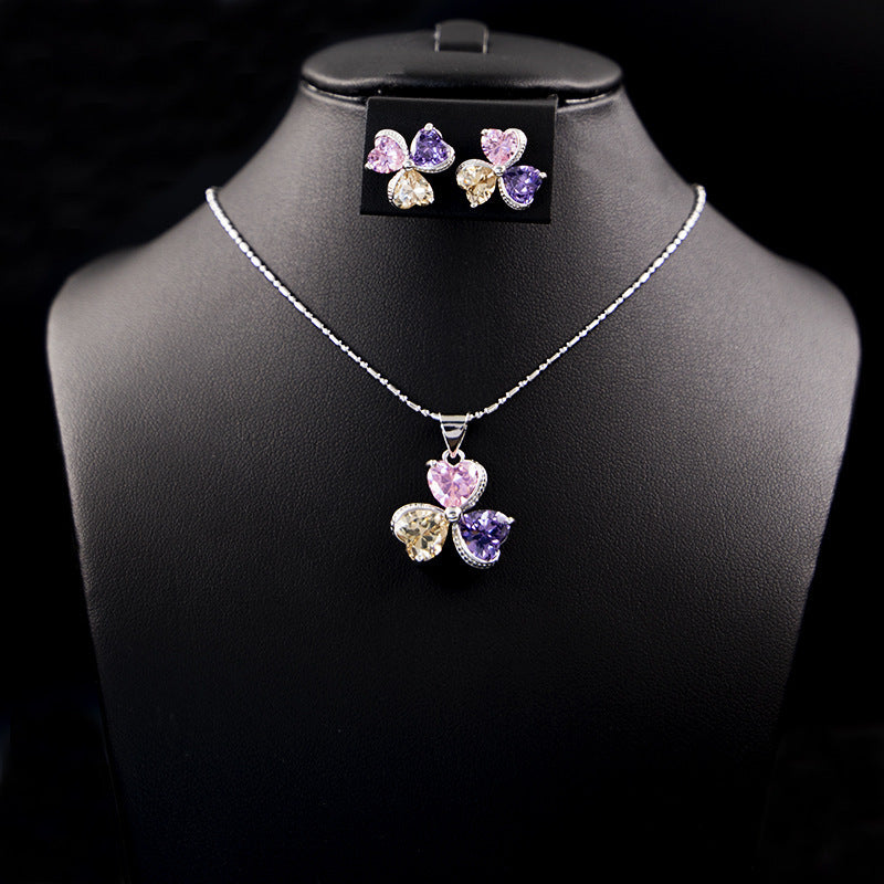 Clover Zircon Diamond Jewellery Set Women BAZONA