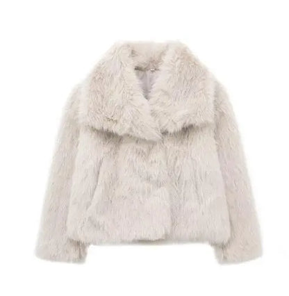 Winter Plush Coat Fashion Thicken Lapel Outwear Casual Long Sleeve Tops Womens Clothing - bazona.com
