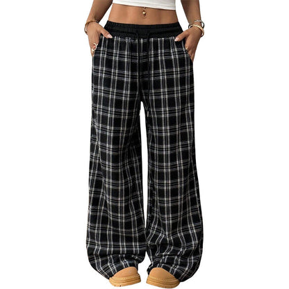 Retro Plaid Loose Casual Pants Fashion Sports Straight Pants BAZONA