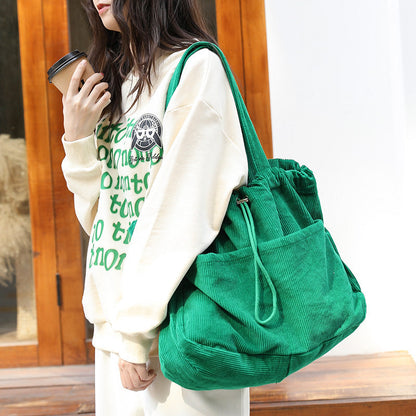 Ins Corduroy Shoulder Bags Drawstring Multi-pocket Handbag Women Underarm Bags BAZONA