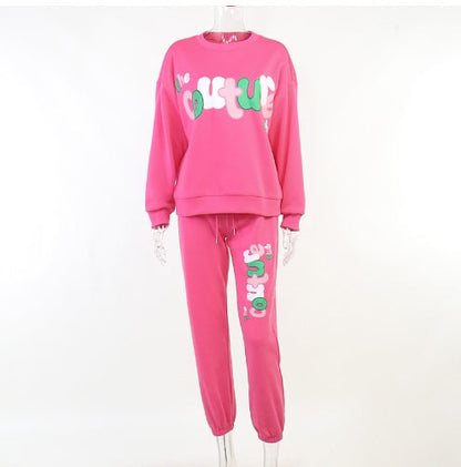 English Printing Sweatshirt And Sweatpants Suit Loose Two-piece Suit BAZONA