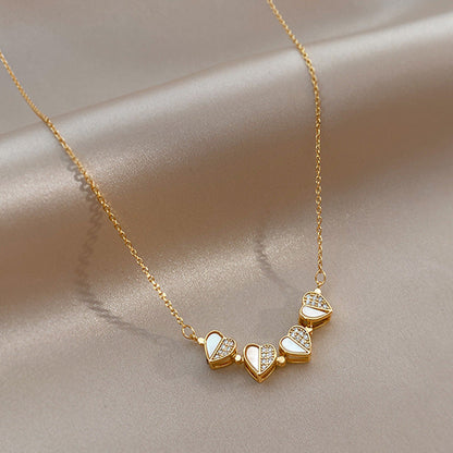 Luxury Four Leaf Clover Pendant Necklace Stainless Steel Crystal Heart Jewelry For Women Gift BAZONA