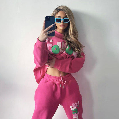 English Printing Sweatshirt And Sweatpants Suit Loose Two-piece Suit BAZONA
