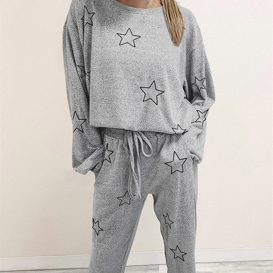 Round Neck Geometric Printed Homewear Two-piece Set BAZONA
