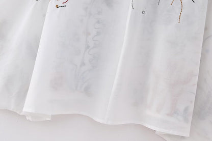 V-neck Embroidery Breasted Shirt High Waist Embroidery Skirt Suit BAZONA