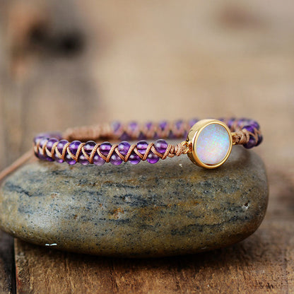 Stone Wrap Bracelets Femme Amethysts Opal String Braided Yoga Friendship Bracelet Bangle Bohemian Jewellery BAZONA