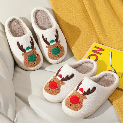 Christmas Shoes Winter Home Slippers Elk Soft Cozy Bedroom Slipper Slip On House Shoes - bazona.com