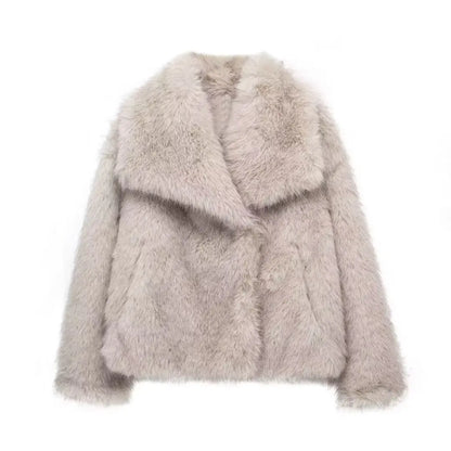 Winter Plush Coat Fashion Thicken Lapel Outwear Casual Long Sleeve Tops Womens Clothing - bazona.com
