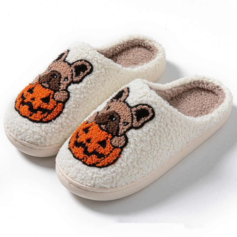 2024 New Halloween Cute Comfy Pumpkin House Slippers Outdoor Indoor For Spooky Season Non-slip Velvet Cotton Slippers BAZONA