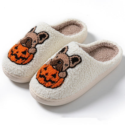 2024 New Halloween Cute Comfy Pumpkin House Slippers Outdoor Indoor For Spooky Season Non-slip Velvet Cotton Slippers BAZONA