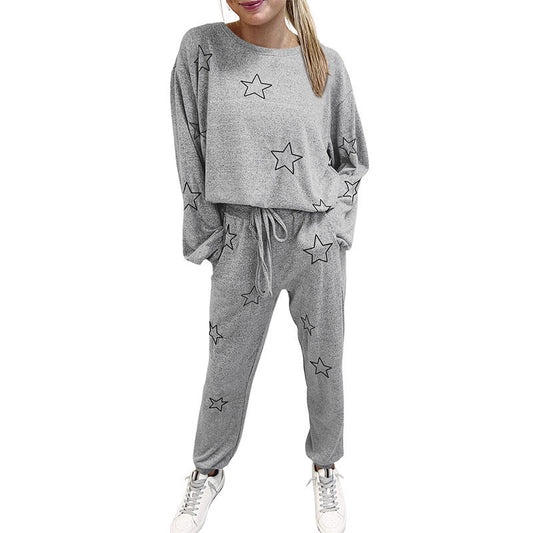 Round Neck Geometric Printed Homewear Two-piece Set BAZONA