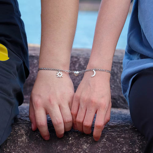 2Pcs Sun Moon Charm Magnet Attraction Stainless Steel Bracelets For Couples Men Women Jewelry Wholesale Valentine's Day Gifts - bazona.com