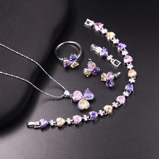 Clover Zircon Diamond Jewellery Set Women BAZONA