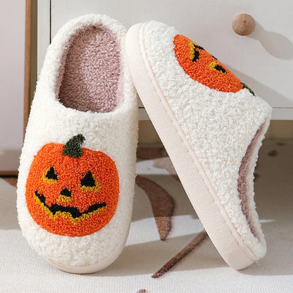 Halloween Pumpkin Cartoon Slippers Warm Winter Slippers Men And Women Couples Indoor House Shoes BAZONA