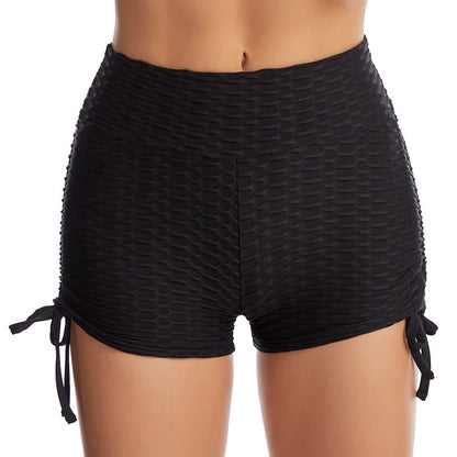 Drawstring Shorts Textured Butt Lift Gym Workout Slim Jogging Fitness Yoga Leggings Shorts BAZONA