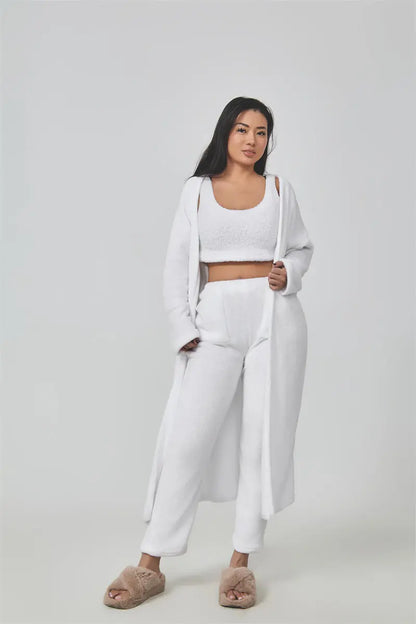 Cozy Pajama Set, 3 Piece Lounge Set, Cute Loungewear, Warm Suit Sets, Matching Set, Lounge Set, 3 Piece Pant Sets, Women Winter Dress - bazona.com