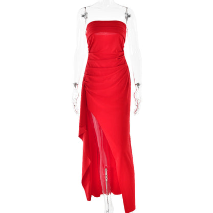 Strapless Split Long Dress Summer Fashion Pleated Bridesmaid Dress For Womens Party Wedding Clothing BAZONA